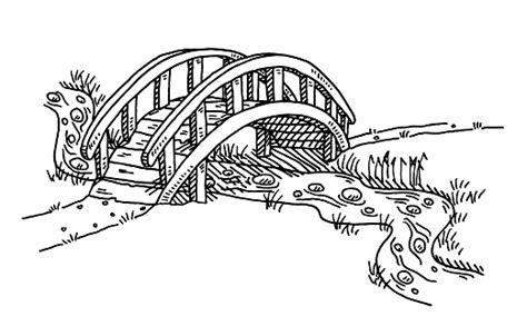 Bridge Over Creek Drawing Stock Illustration - Download Image Now - Bridge - Built Structure ...