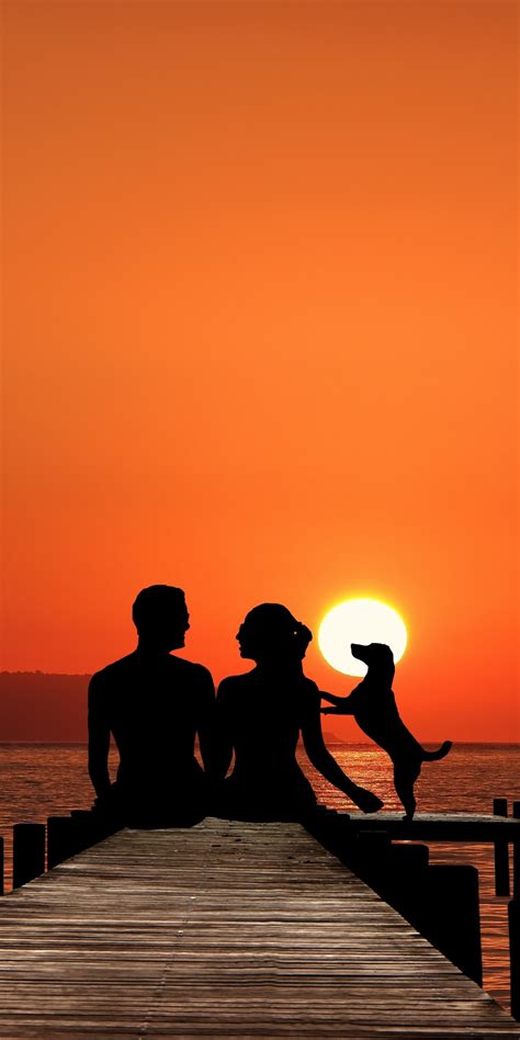 Download wallpaper 1080x2160 couple, sunset, pier, silhouette, honor 7x ...