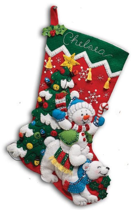 Snowman and Polar Bears Bucilla Felt Applique Christmas Stocking Kit | Christmas stocking kits ...