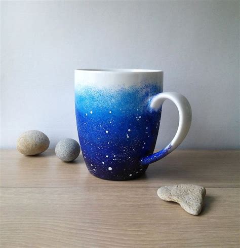 Galaxy coffee mug space lover gift, night sky & stars ceramic mug, hand painted tea mug, cosmic ...