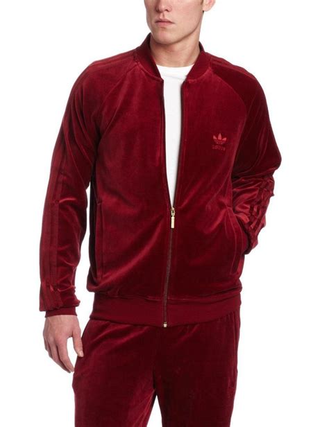 Adidas Men Burgundy Sweatsuit | Mens velour tracksuit, Adidas velour ...