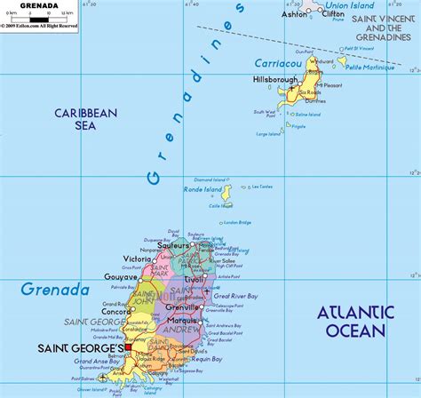 Large political and administrative map of Grenada with roads, cities and airports | Grenada ...