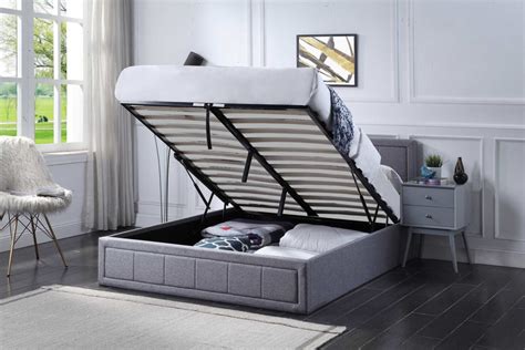 Side Lifting Small Double Grey Ottoman Bed With Lift Up Storage & Sprung Mattress - Home Treats UK