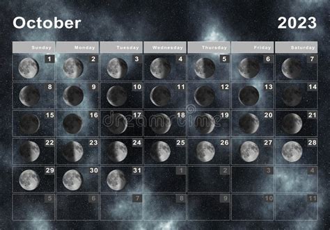 October 2023 Lunar Calendar, Moon Cycles Stock Illustration ...