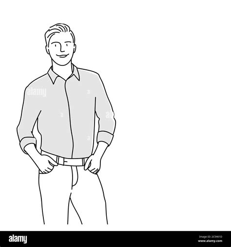 Man holding hands in pocket. Line drawing vector illustration Stock Vector Image & Art - Alamy