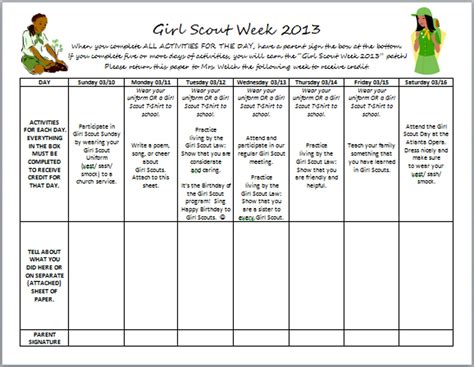 Girl Scout Troop 11584: GIrl Scout Week Calendar