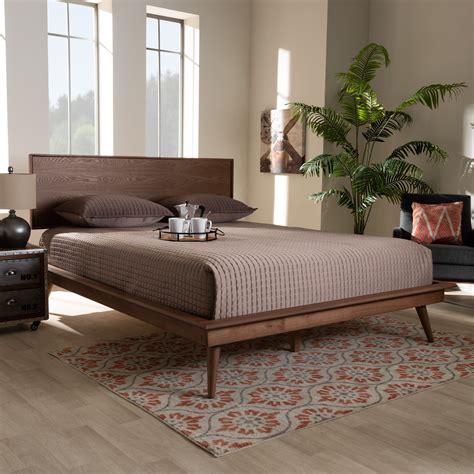 Baxton Studio Karine Mid-Century Modern Walnut Brown Finished Wood King Size Platform Bed ...