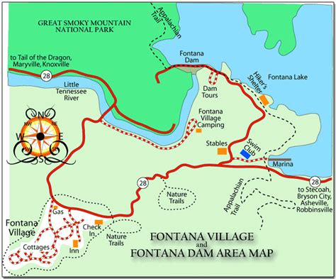 Fontana Dam, NC ~ map of the Smoky mountain area we ♥ | Fontana village ...