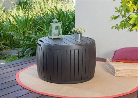 Keter Circa 37 Gallon Round Deck Box, Patio Table for Outdoor Cushion Storage, Brown- Buy Online ...