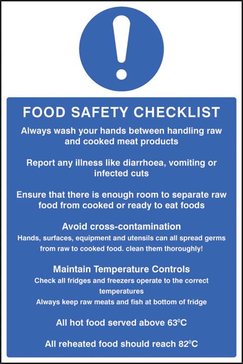 Food Safety Checklist Sign - warningsafetysigns.com