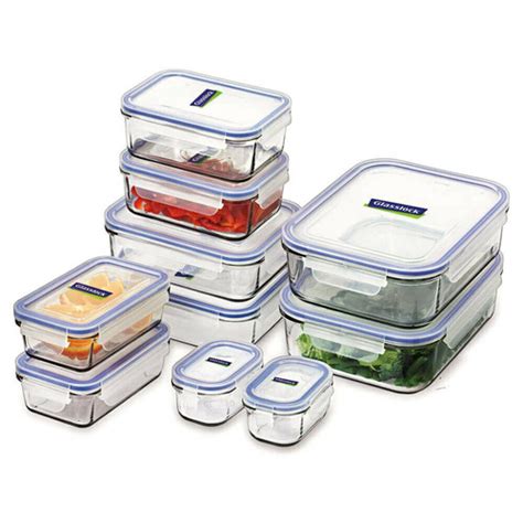 GLASSLOCK 10pc TEMPERED GLASS MICROWAVE SAFE CONTAINER SET W/ LID ...