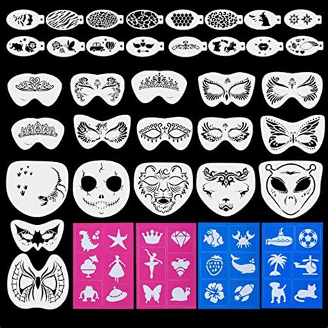 37pcs Halloween Face Stencils Kit Face Stencils for Painting Face Paint Stencils Reusable Face ...