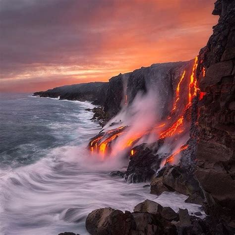 Lava meets water : r/pics