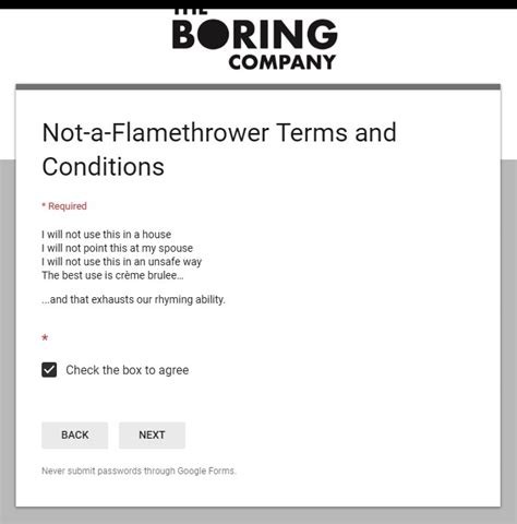 Not A Flamethrower – The Boring Company terms and conditions @boring ...