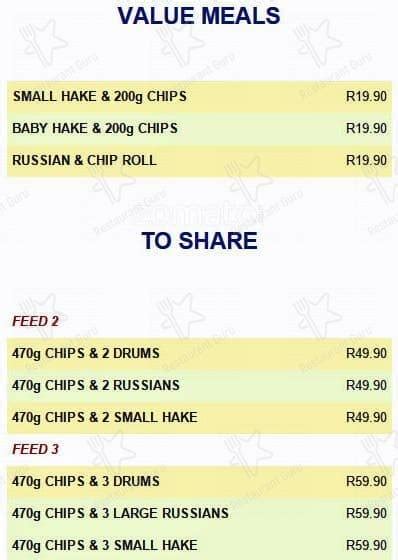 Menu at The Fish & Chip co restaurant, Nelspruit, Madiba Dr