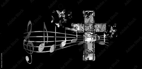 Christian cross with music notes vector illustration. Religion themed ...