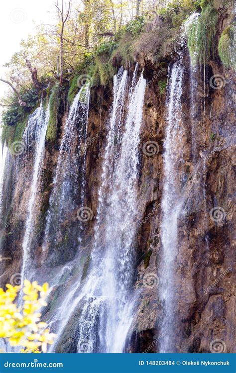 Water that Falls from a Large Waterfall Over Stone Slopes, Plitvice ...