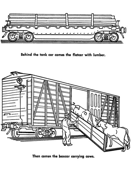 Freight Train and Railroad Coloring pages - Flatbed and Livestock Car ...