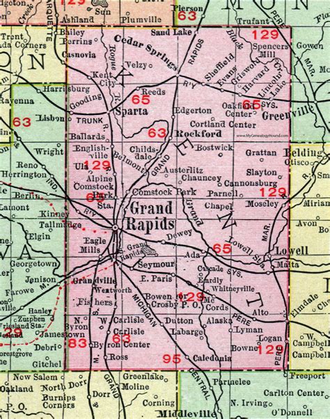 Kent County, Michigan, 1911, Map, Rand McNally, Grand Rapids, Rockford, Lowell