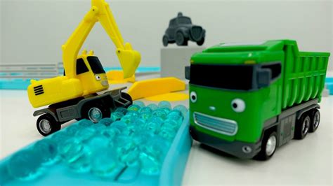 Kids' video with toy bus toy truck & excavator. - YouTube