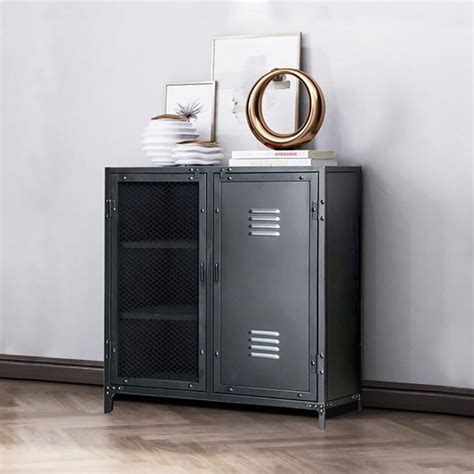 Industrial Black Metal Shoe Storage Cabinet with Doors&Shelves Entryway ...