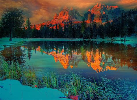 sunset, Nature, Landscape, Lake, Mountain, Forest, Snow, Clouds, Winter, Snowy Peak Wallpapers ...