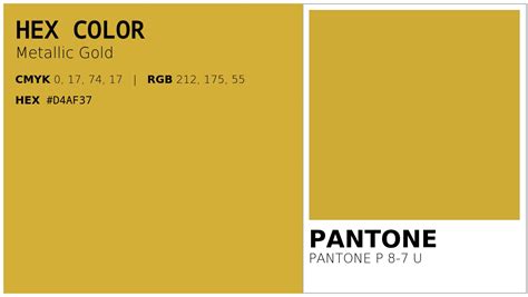 HEX #D4AF37 to PMS Code PANTONE P 8-7 U Conversion chart (PMS CMYK Uncoated)