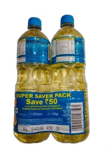 Refined Oil Sunflower Seeds Sundrop Superlite Advanced 2 L ., Packaging Type: Plastic Bottle ...