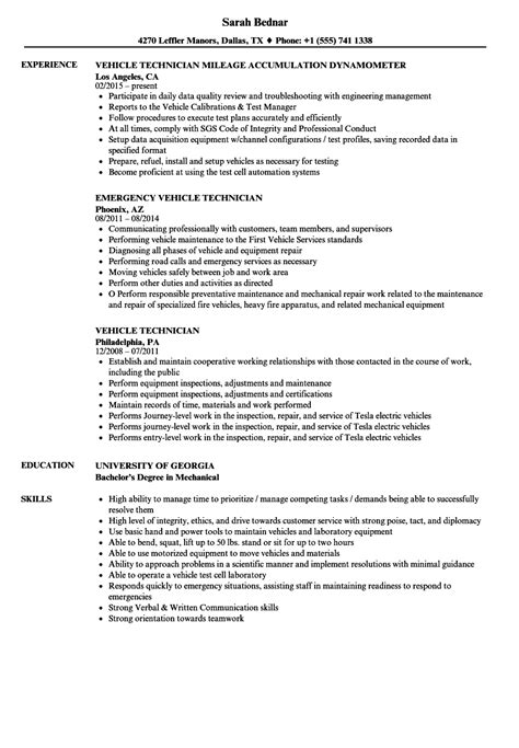 Vehicle Technician Resume Samples | Velvet Jobs