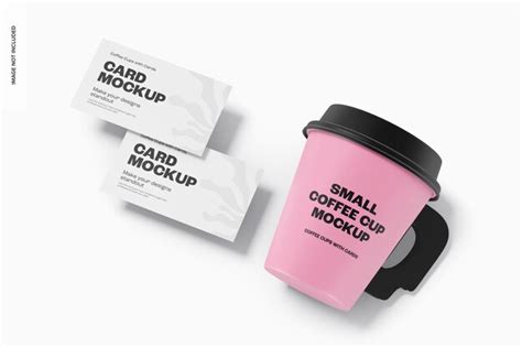 Premium PSD | Small coffee cup with cards mockup