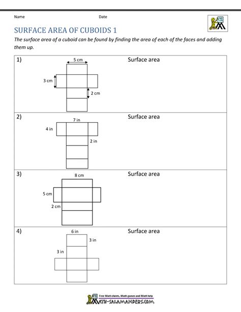 Surface Area Worksheet 6th Grade