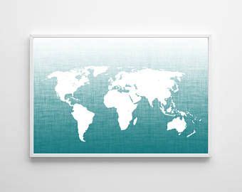Blue World Map Poster