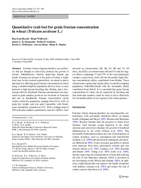 (PDF) Quantitative trait loci for grain fructan concentration in wheat (Triticum aestivum L ...