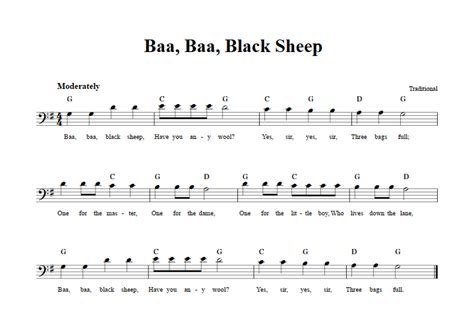 Baa, Baa, Black Sheep: Chords, Lyrics, and Bass Clef Sheet Music