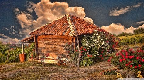 Hut With Roses wallpaper | nature and landscape | Wallpaper Better