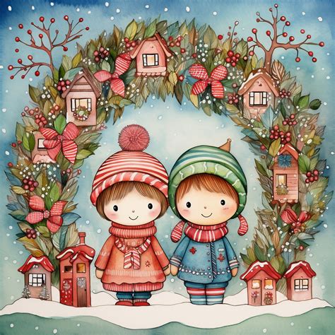 Little Girls Christmas Wreath Free Stock Photo - Public Domain Pictures