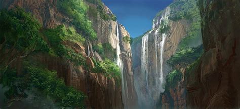 1920x1080px | free download | HD wallpaper: Anime, Original, Mountain, Scenery, Waterfall ...