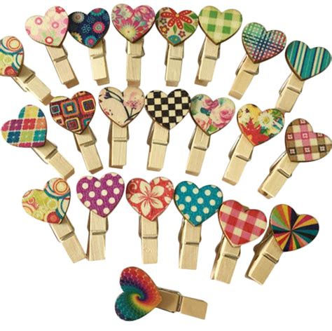 Oyfel Wooden Pegs For Photo Jute String Clothespins Clips Clothes Mini Colorful Heart Decoration ...