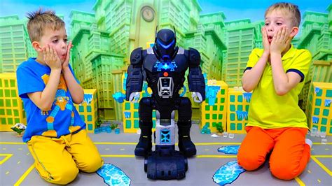 Vlad and Niki play with Bat-Tech BatBot kids toy and save the city - YouTube