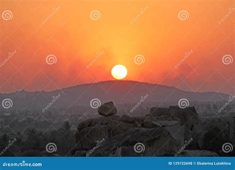 Sunset Hampi. Sunrise Hampi Stock Photo - Image of mindful, nature: 129722698