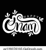 6 Handwritten Lettering Of Happy Onam Clip Art | Royalty Free - GoGraph