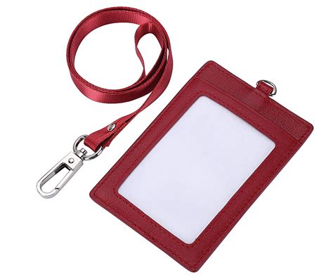 Genuine Leather 2-Sided ID Badge Holder with Lanyard, (Red) - Walmart.com