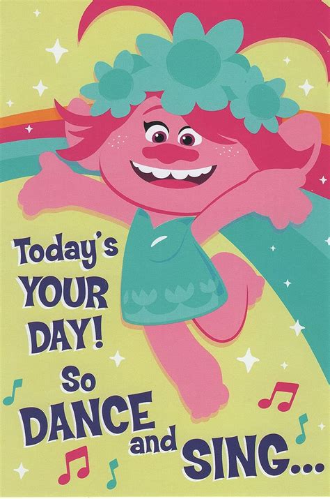 Amazon.com: Trolls Happy Birthday Card Featuring Poppy - Today's Your Day! So Dance and Sing ...