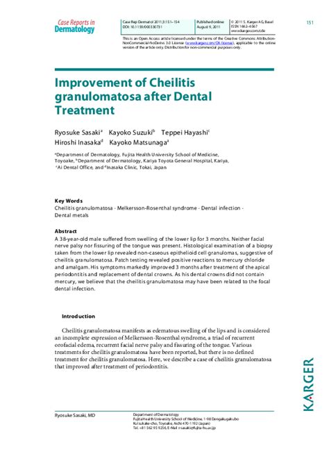 (PDF) Improvement of Cheilitis granulomatosa after Dental Treatment ...