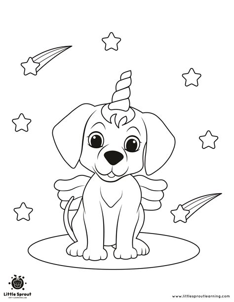 Shooting Stars Unicorn Dog Coloring Page - Little Sprout Art + Learning Lab