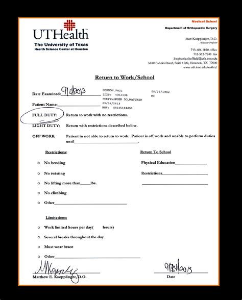 Hospital Note Work Excuse Template Doctors Note Template Doctors | Doctors Note For Work