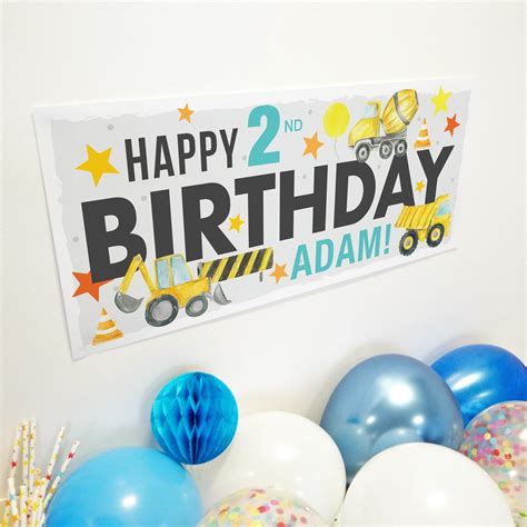 Digger Construction Truck Birthday Party Banners, Personalised with ANY ...