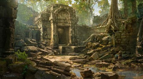 ArtStation - Temple ruins, Wanxing Wang | Temple ruins, Jungle temple, Fantasy art landscapes