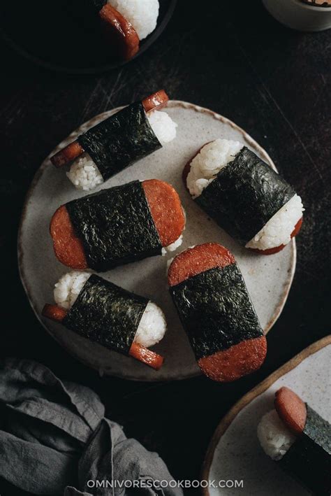 Spam Musubi - The spam is grilled until crispy, perfectly caramelized with soy sauce and sugar ...