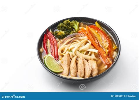 Chicken Thukpa in Black Bowl Isolated at White Background. Chicken Thukpa is Tibetan Cuisine ...